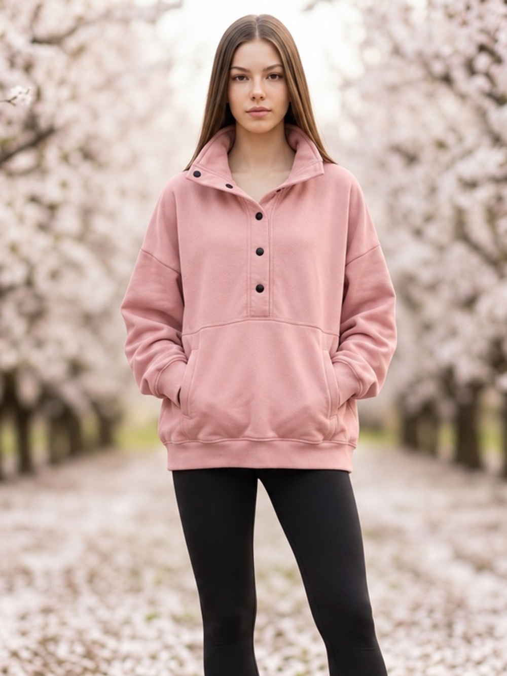 VINYL ICONS Pink Fleece Half-Snap Pullover Sweatshirt Jacket Size L